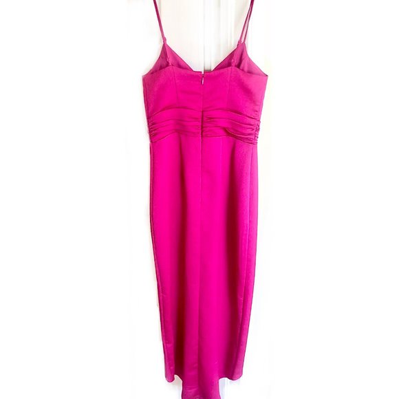 Express Pink Twist Front Knot Wrap Silk Hi-Lo CocktailDress Summer Wedding Guest - Picture 9 of 12